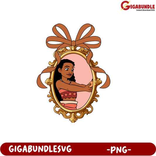 Moana Inspired PNG Character Design with Decorative Frame Artwork
