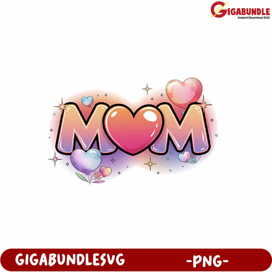 Mom Love Heart Design PNG for Gift Cards and Crafts Ideas