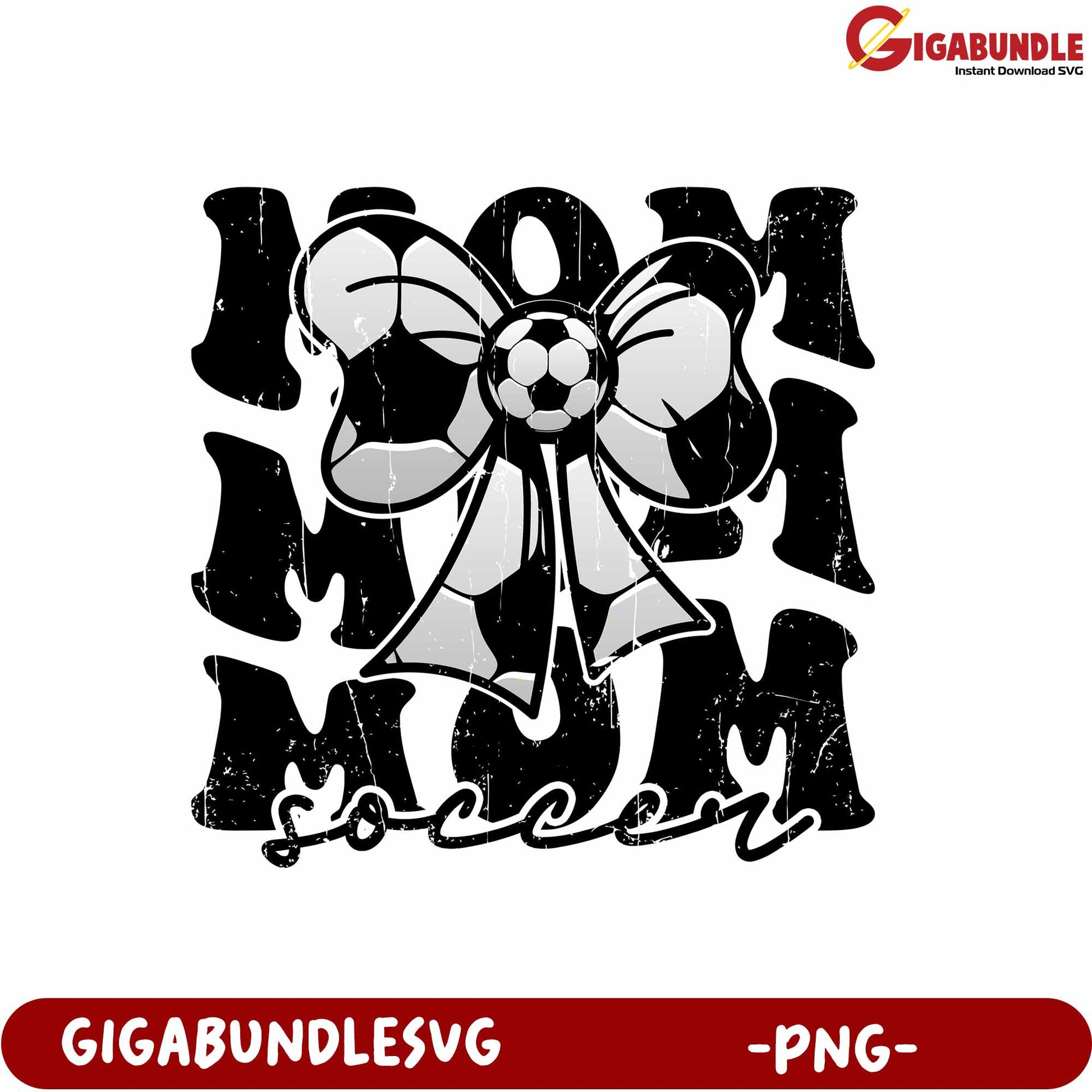 Mom Soccer Design with Bow and Ball for Fun Sports Apparel PNG