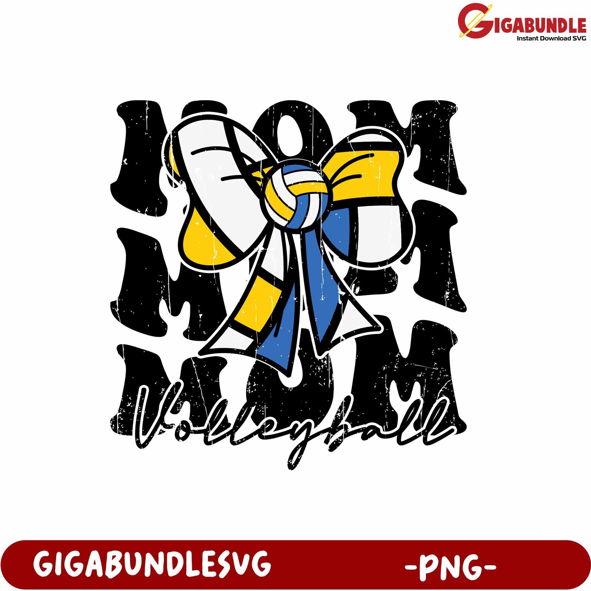 Mom Volleyball Design with Bow for Sports Lovers in PNG Format