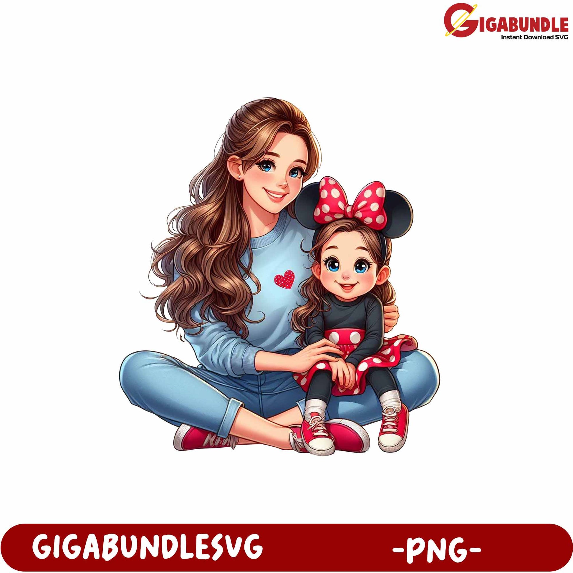 Mom and Daughter Cute Cartoon Design PNG for Family Love Theme