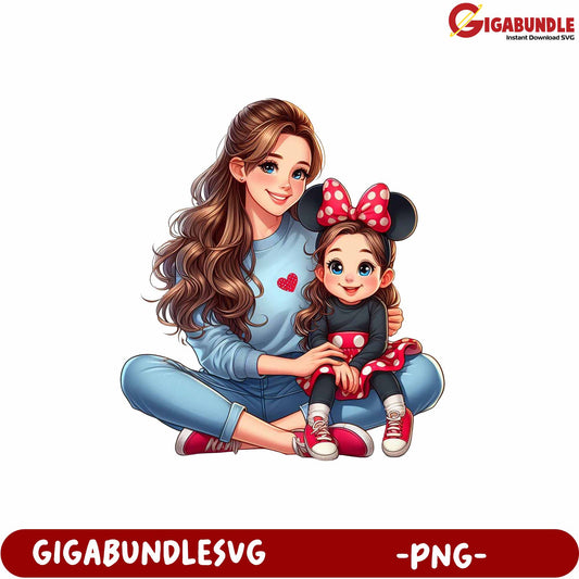 Mom and Daughter Cute Cartoon Design PNG for Family Love Theme