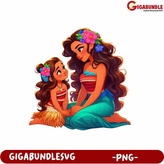 Mom and Daughter Tropical Adventure PNG Art for Kids and Decor