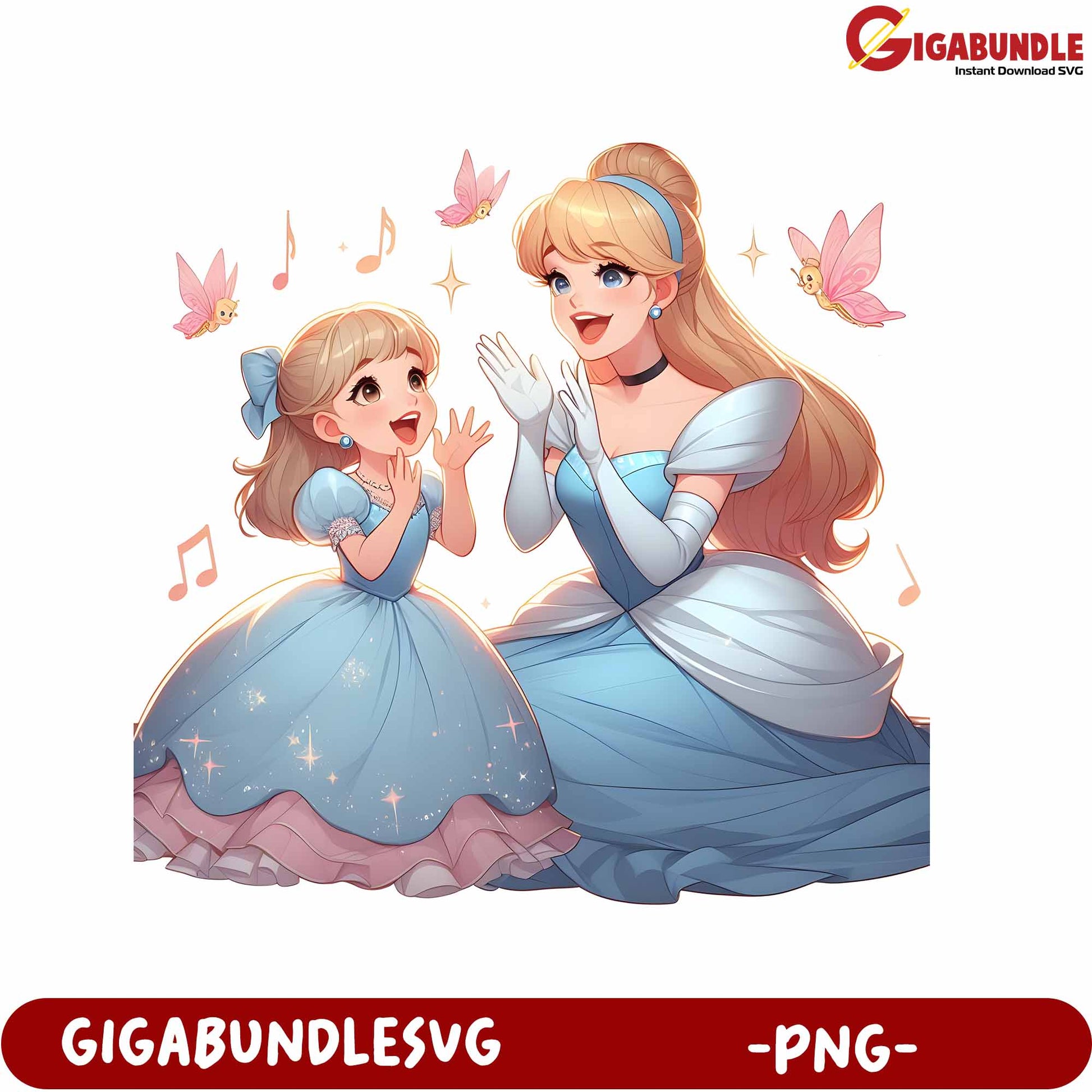 Mommy and Daughter Princess Celebration Illustration PNG Design