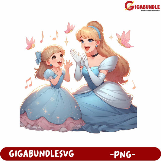 Mommy and Daughter Princess Celebration Illustration PNG Design