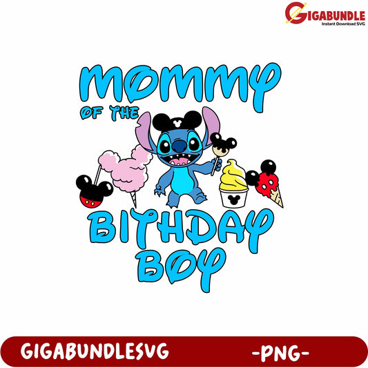Mommy of the Birthday Boy Cute Stitch Character PNG Design Bundle