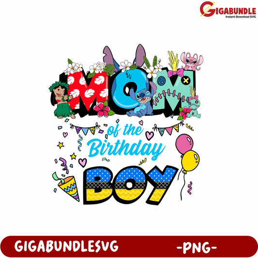 Mom of the Birthday Boy Colorful PNG Design for Special Celebrations