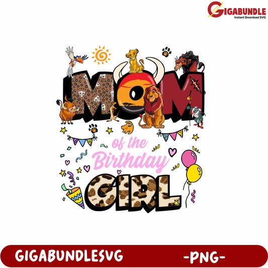 Mom of the Birthday Girl Animal Themes Colorful PNG Design for Parties