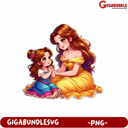 Mother and Daughter Character Illustration PNG Downloadable Art