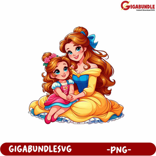 Mother and Daughter Princess Characters PNG Colorful Digital Art