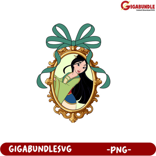 Mulan Character PNG Art in Ornate Frame for Creative Projects