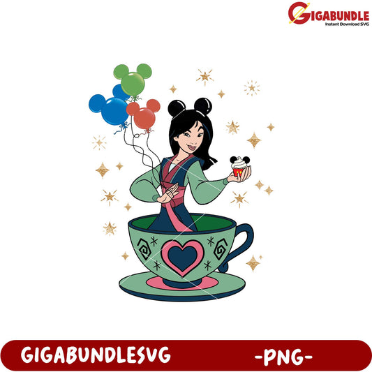 Mulan Disney Tea Cup Balloon Design PNG Artwork File
