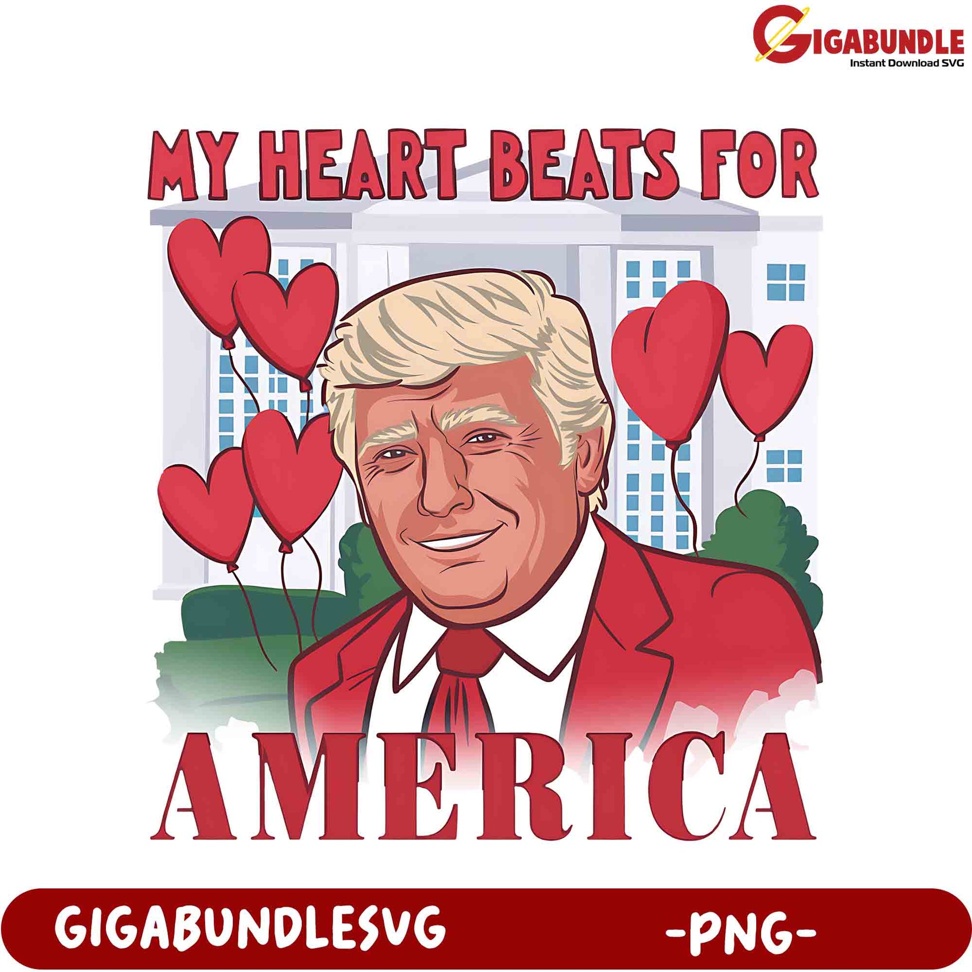 My Heart Beats for America Patriotic PNG Design for Trump Fans