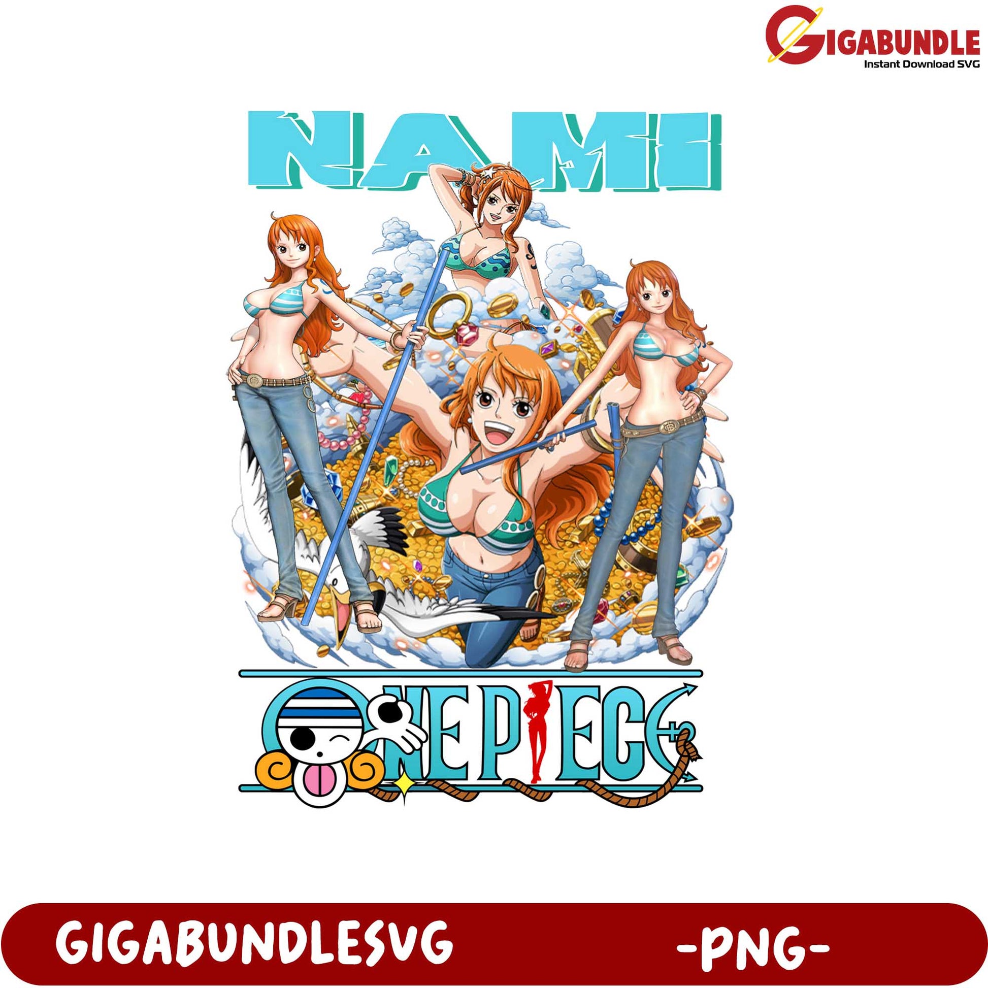 Nami One Piece Character PNG Digital Download Graphic Design