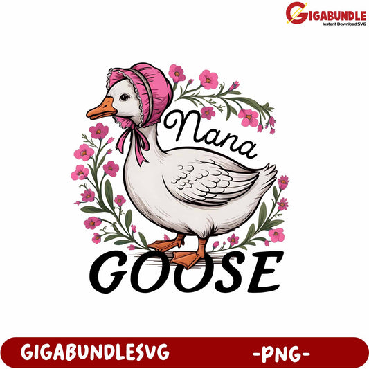 Nana Goose Floral Design Cute PNG for Crafts and Decorations