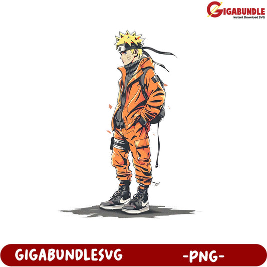 Naruto Character Illustration in Orange Outfit PNG Format