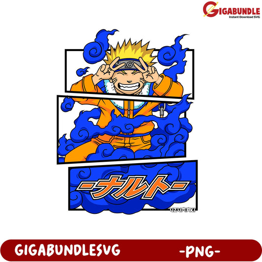 Naruto Character PNG Artwork with Blue Clouds Design Download