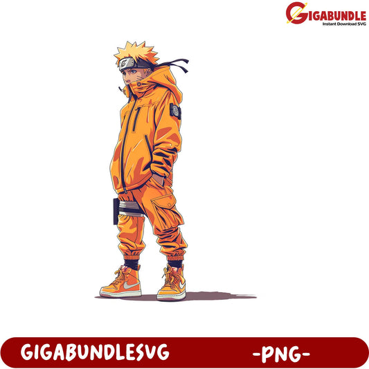 Naruto Character in Orange Outfit PNG Downloadable Art Design