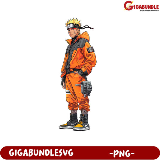 Naruto Character in Stylish Orange Outfit PNG Downloadable Art