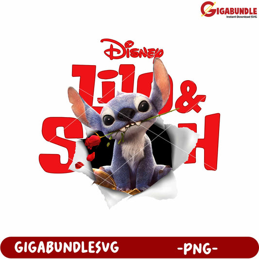 Naughty stitch  with a rose png, funny stitch memes png, lilo and stitch the movie png