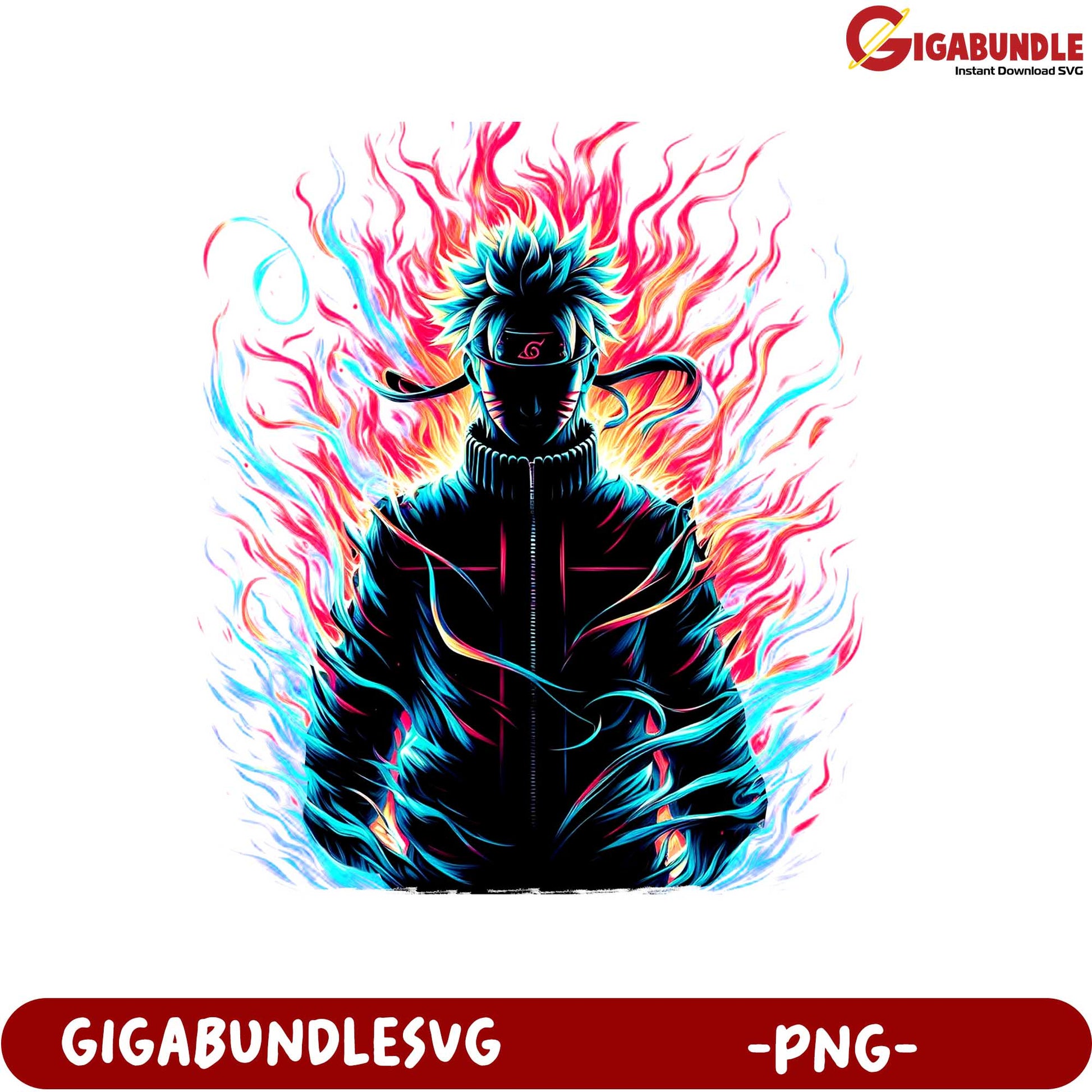 Ninja Character Artwork with Fiery Background in PNG Format