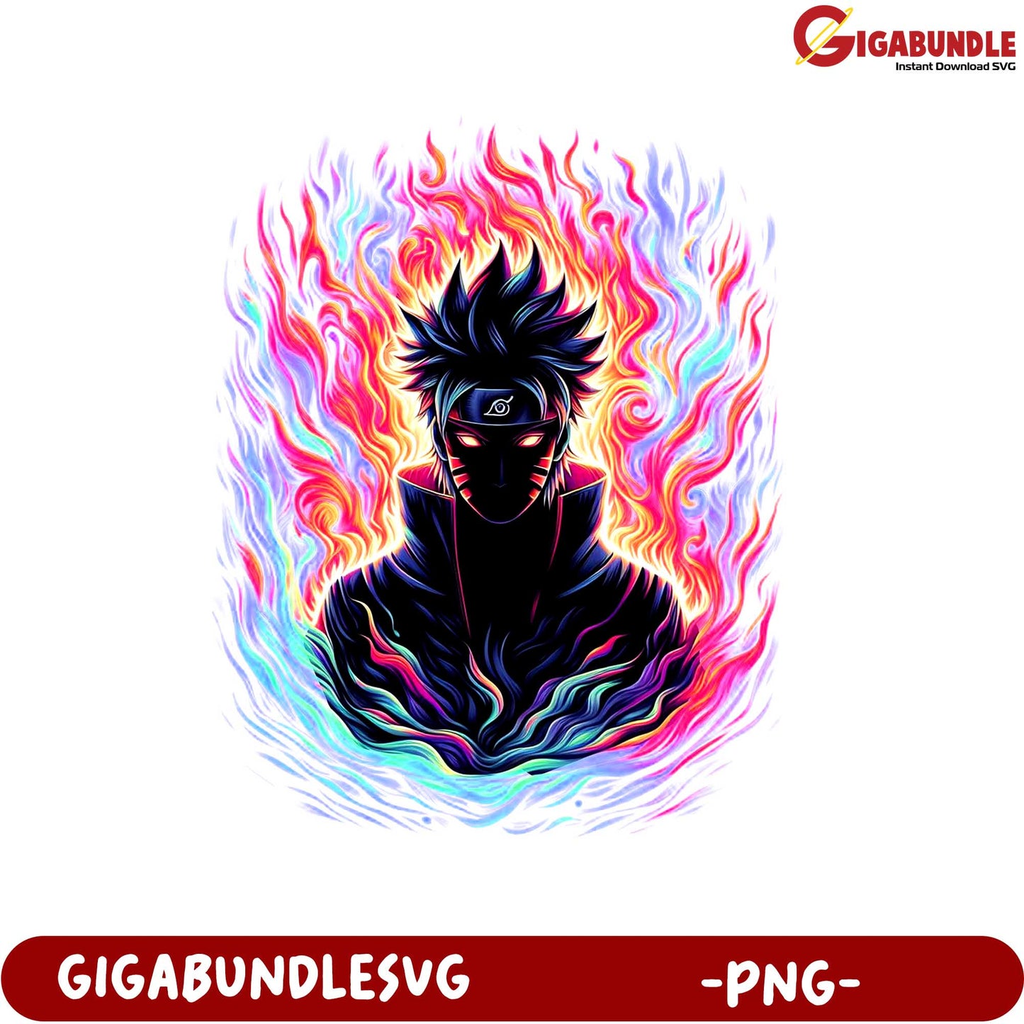 Ninja Character with Colorful Flames PNG Digital Download Art