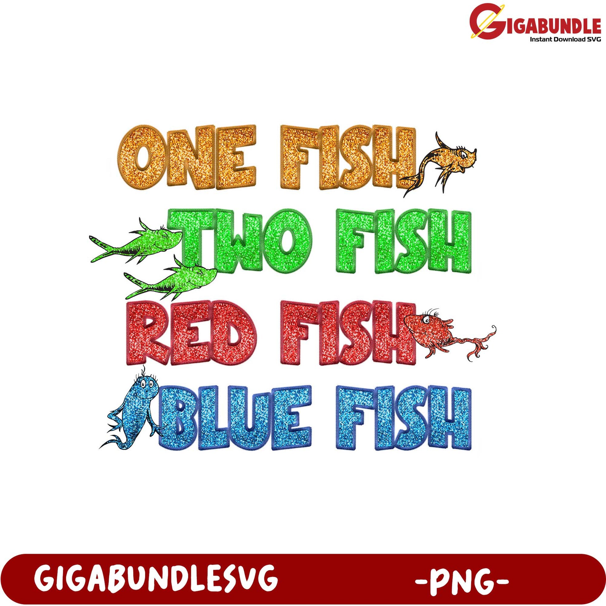 One Fish Two Fish Red Fish Blue Fish PNG Design for Crafts