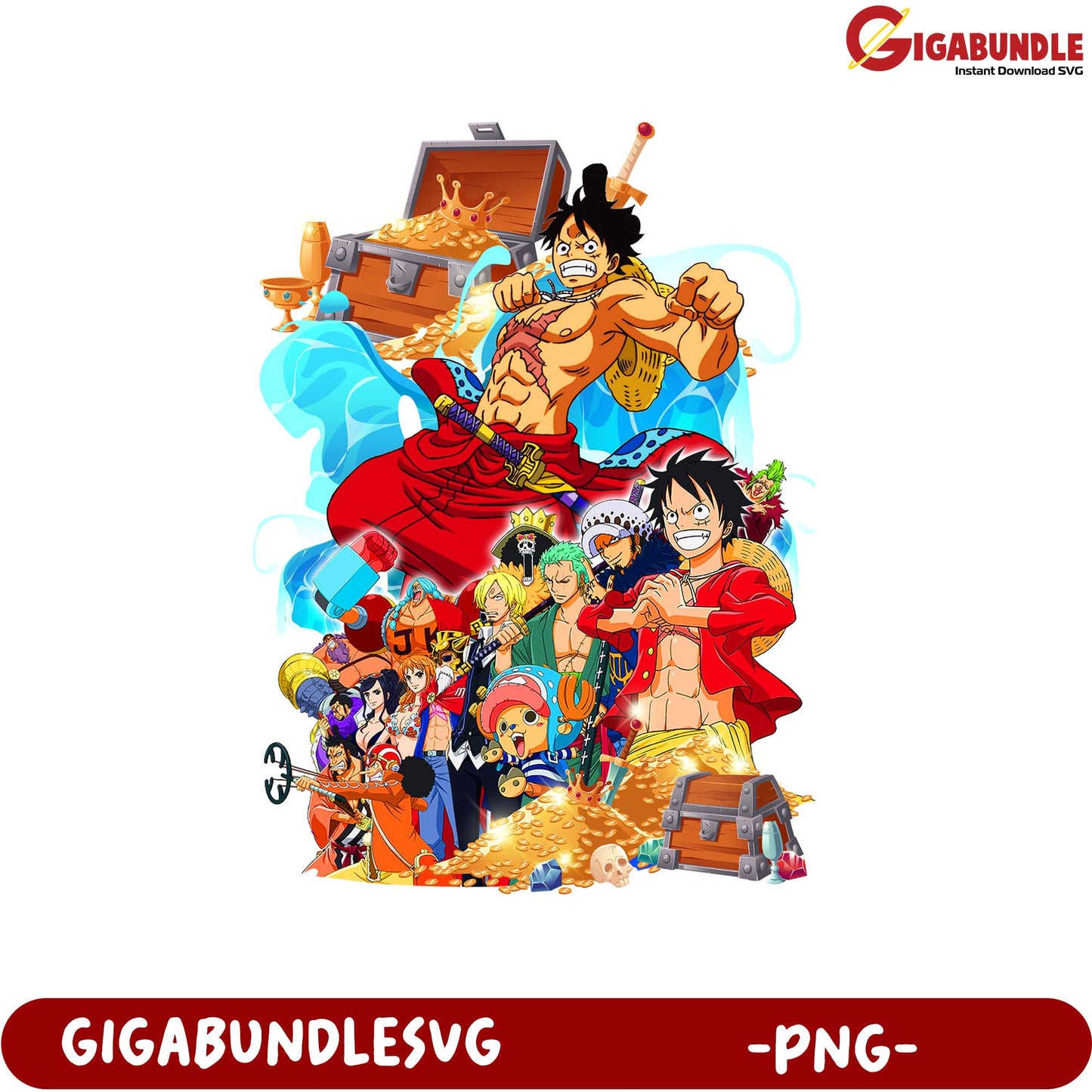 One Piece Adventure Characters and Treasure PNG Artwork