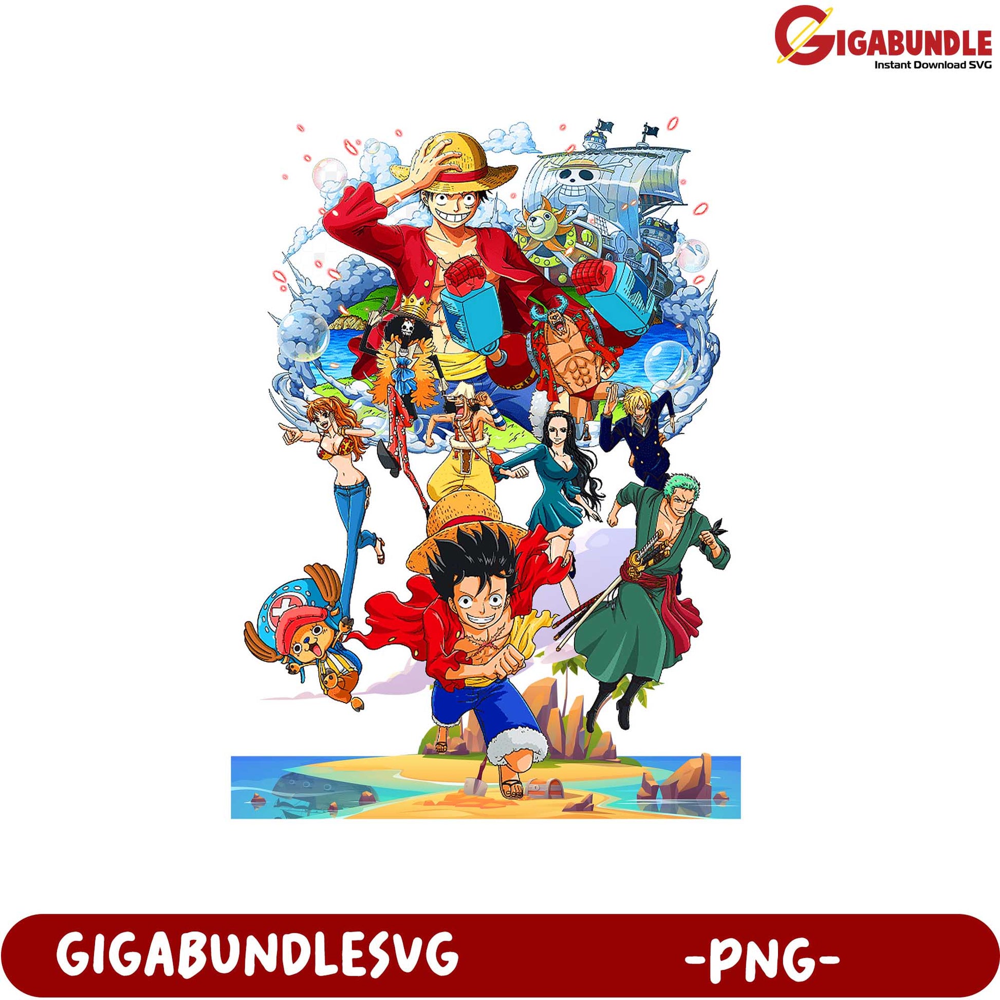 One Piece Adventure Colorful Character Illustration PNG Format