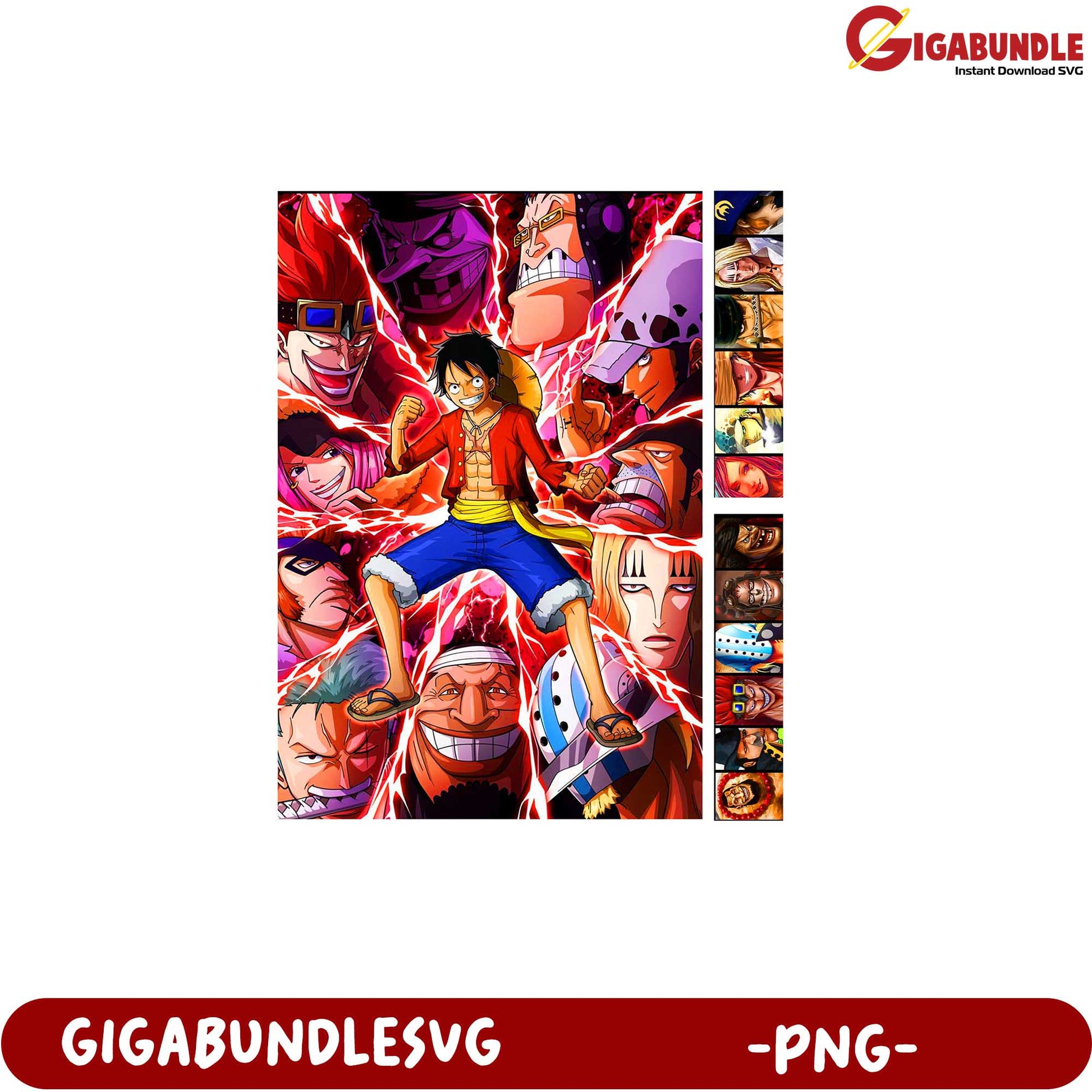One Piece Character Collage PNG Vintage Anime Art Collection