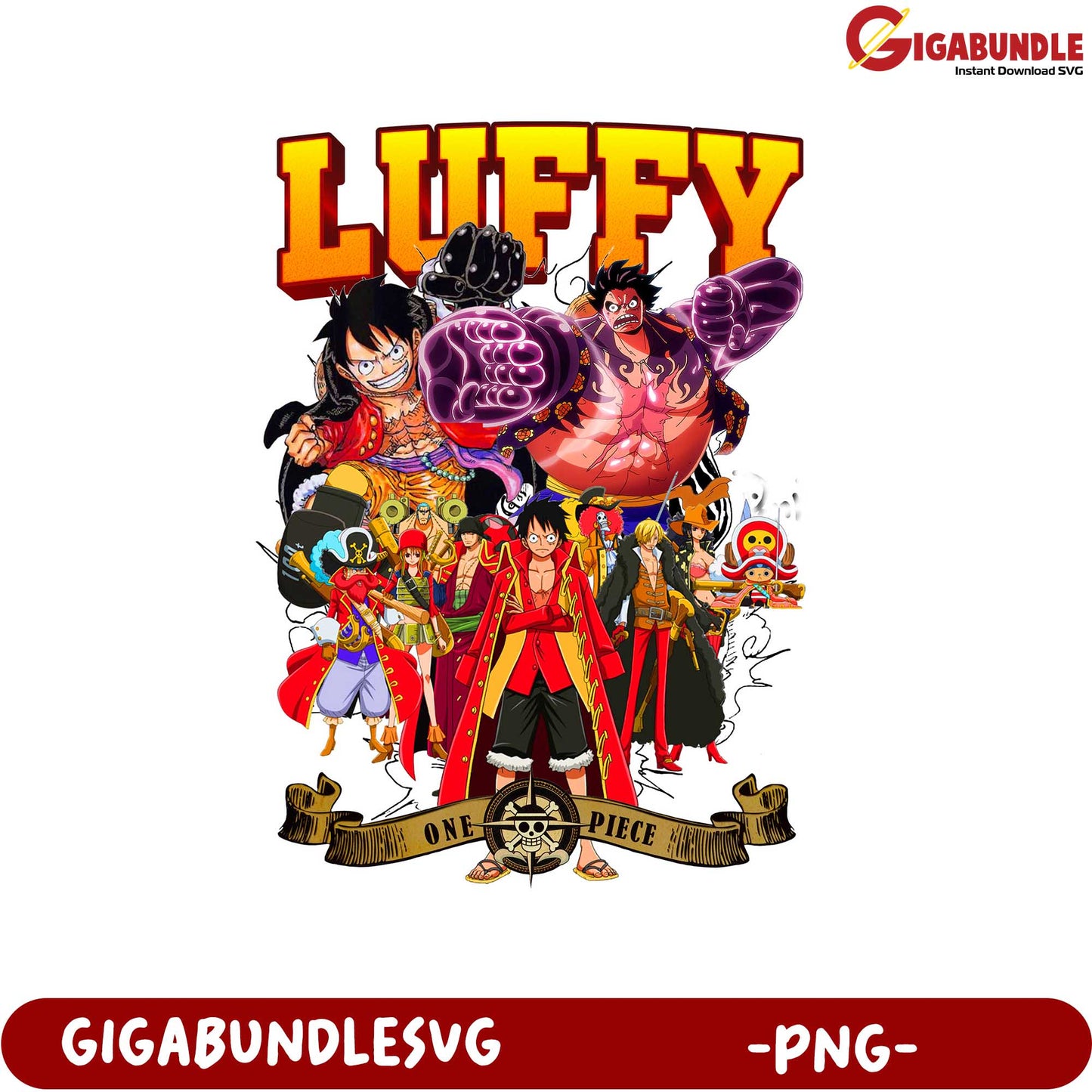 One Piece Luffy and Crew Colorful PNG Artwork Downloadable Files