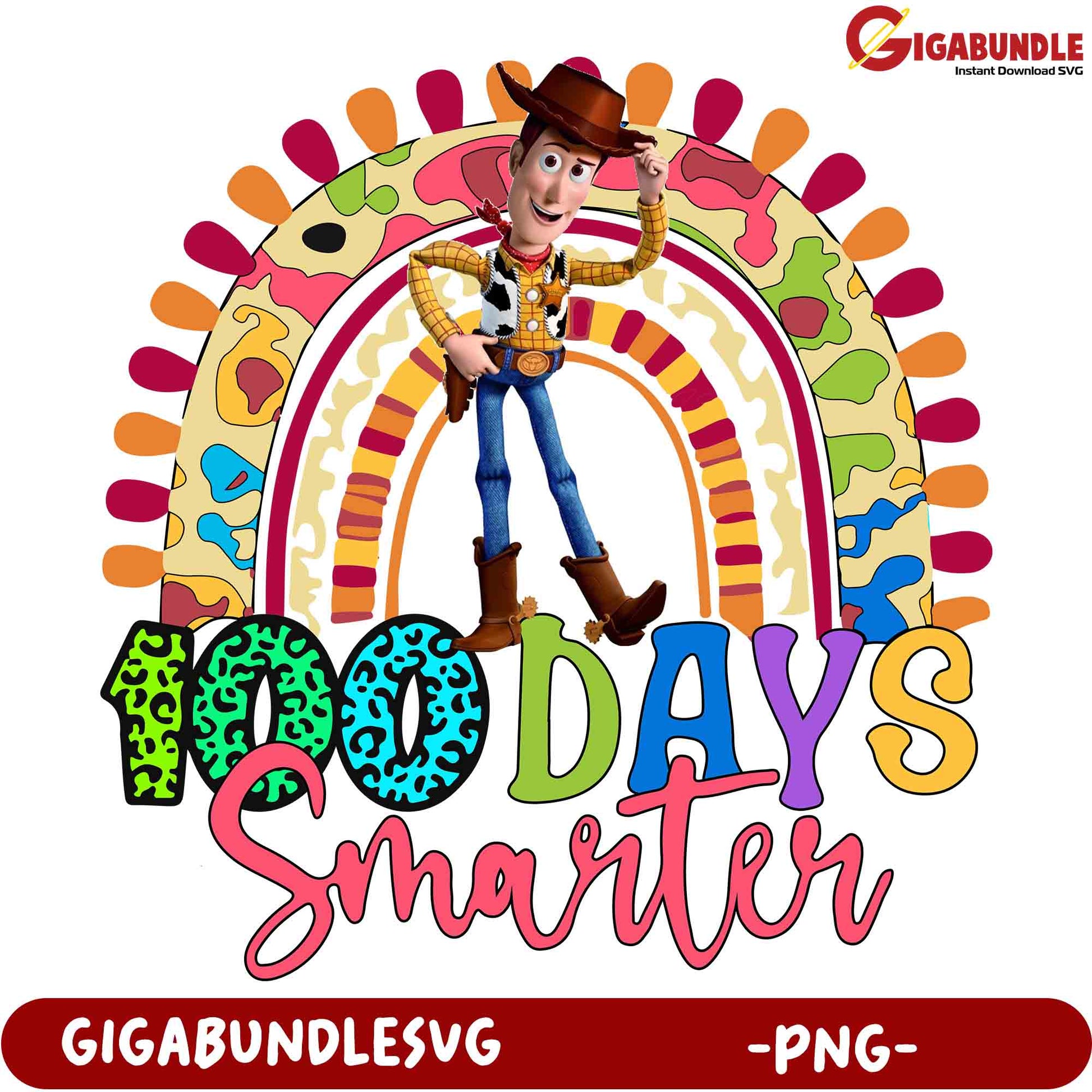 Option 1 (Focus on 100 Days) 100 Days Smarter PNG Woody Rainbow Design