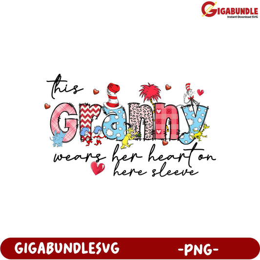 Option 1 (Focus on Granny) Granny PNG Heart on Sleeve Design