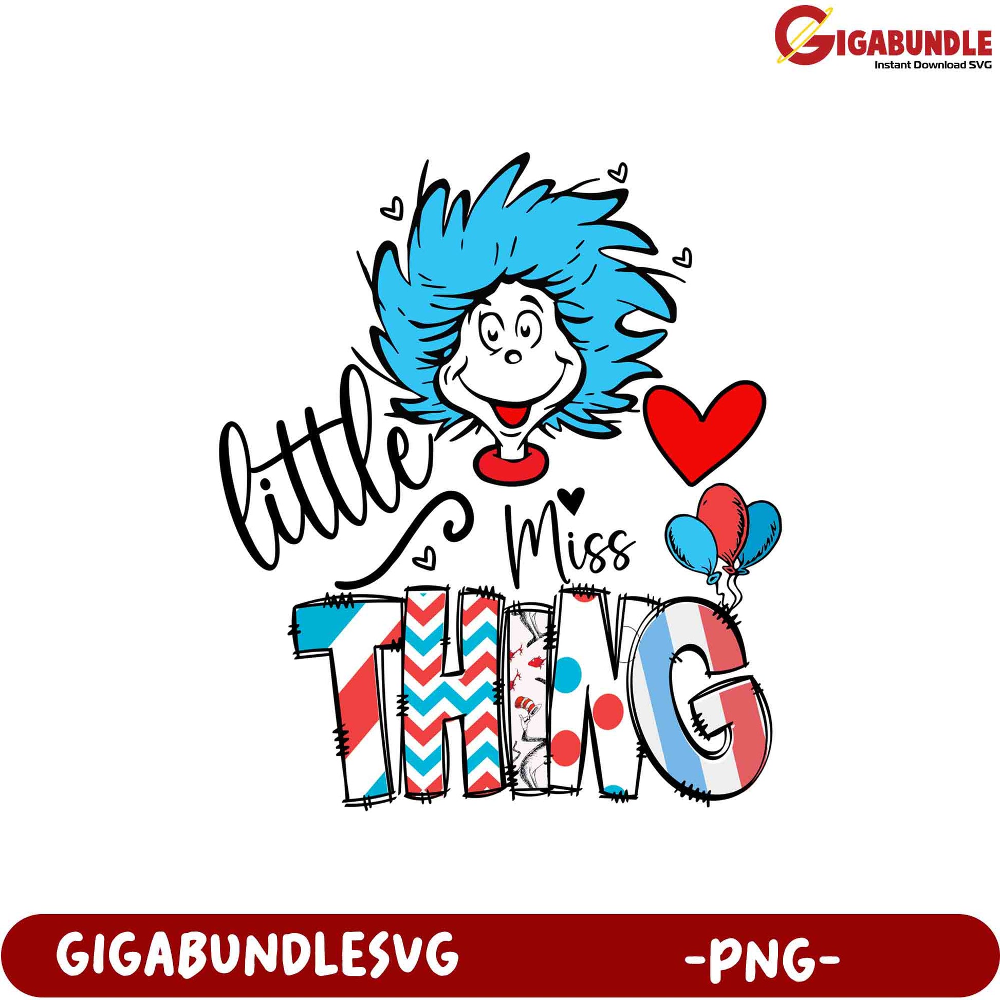 Option 1 (Focus on character)  Thing 1 Little Miss Thing PNG Sublimation