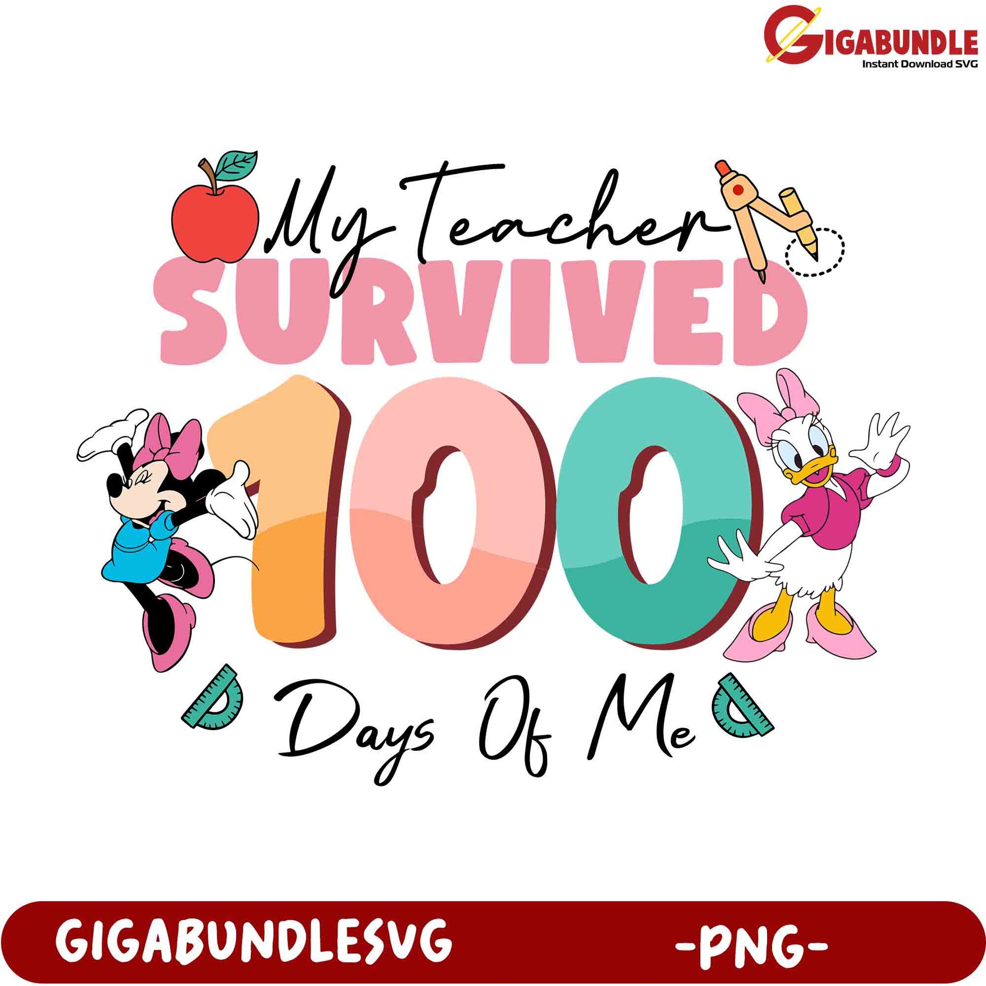 Option 1 (Focus on keywords) 100 Days of School PNG Minnie Mouse Teacher