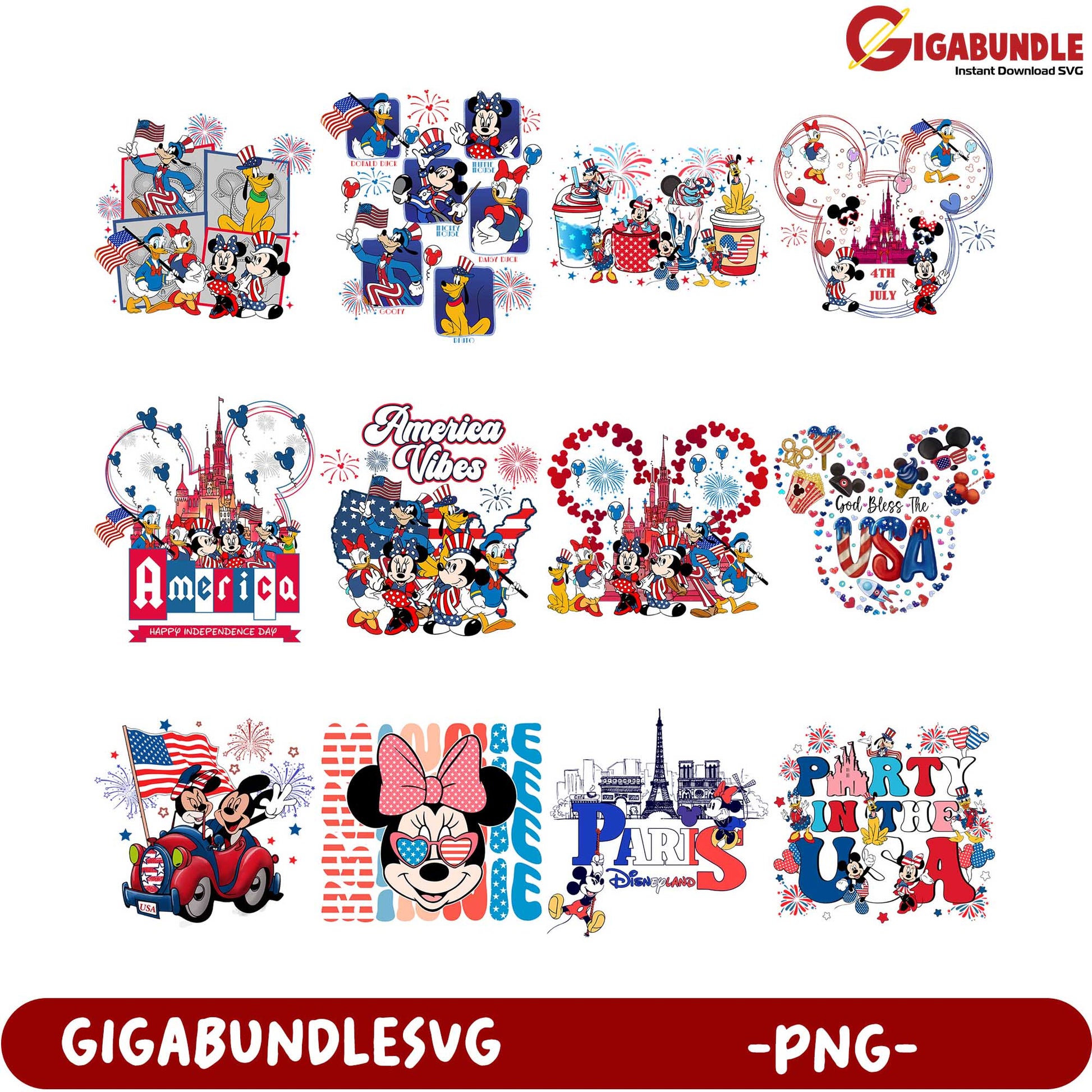 Patriotic Mickey Mouse PNG Bundle for Independence Day Designs