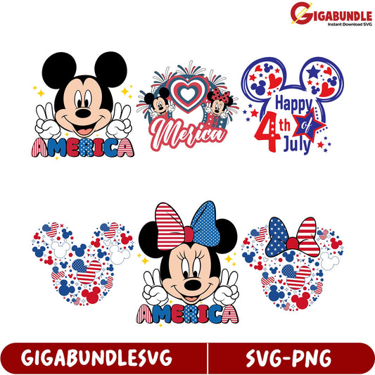 Patriotic Mickey & Minnie SVG Bundle for 4th of July Crafts