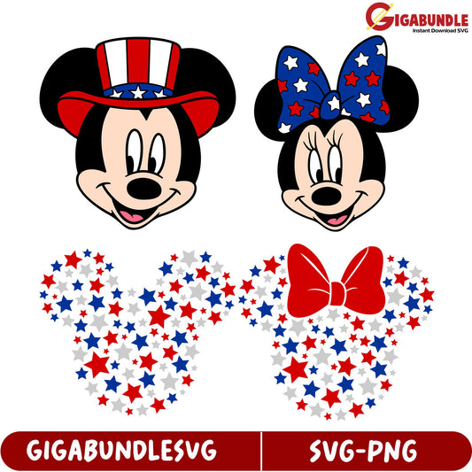 Patriotic Mickey and Minnie Mouse SVG Bundle for Crafts