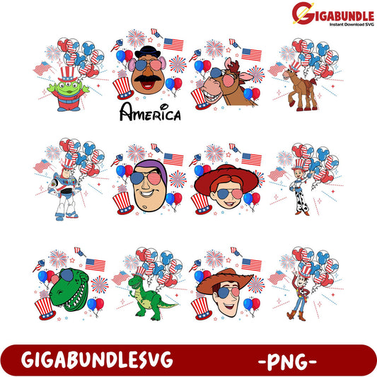 Patriotic PNG Bundle Fun Cartoon Characters for America Celebrations