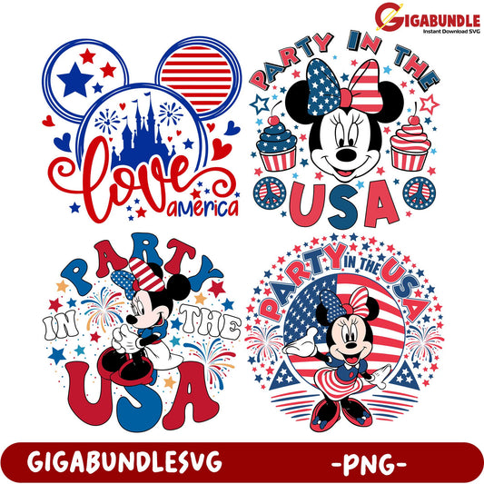 Patriotic PNG Bundle Mickey & Minnie Celebrate July 4th Fun