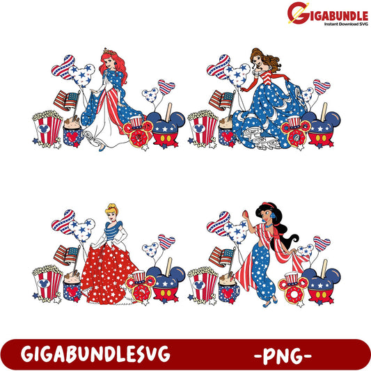 Patriotic Princesses PNG Bundle – Fun, Festive Designs