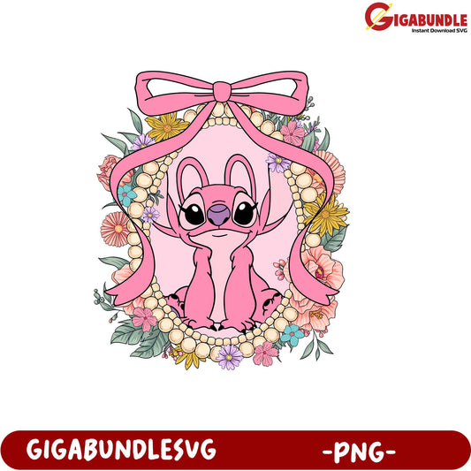 Pink Bunny with Flowers and Bow PNG Artwork for Creative Projects