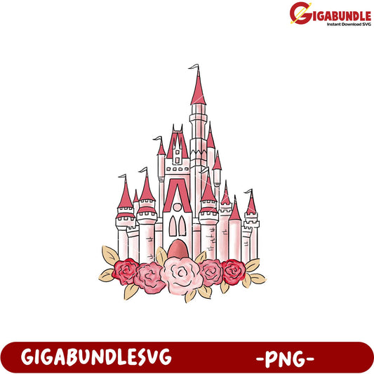 Pink Castle with Flowers PNG Graphic Design Download