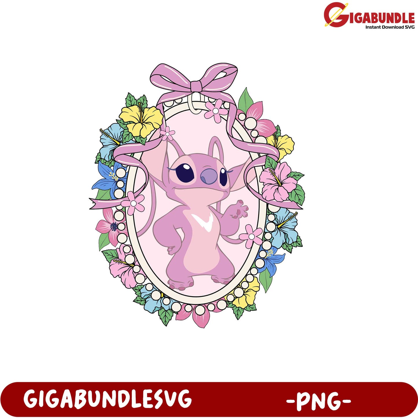 Pink Character Illustration with Floral Frame in PNG Format