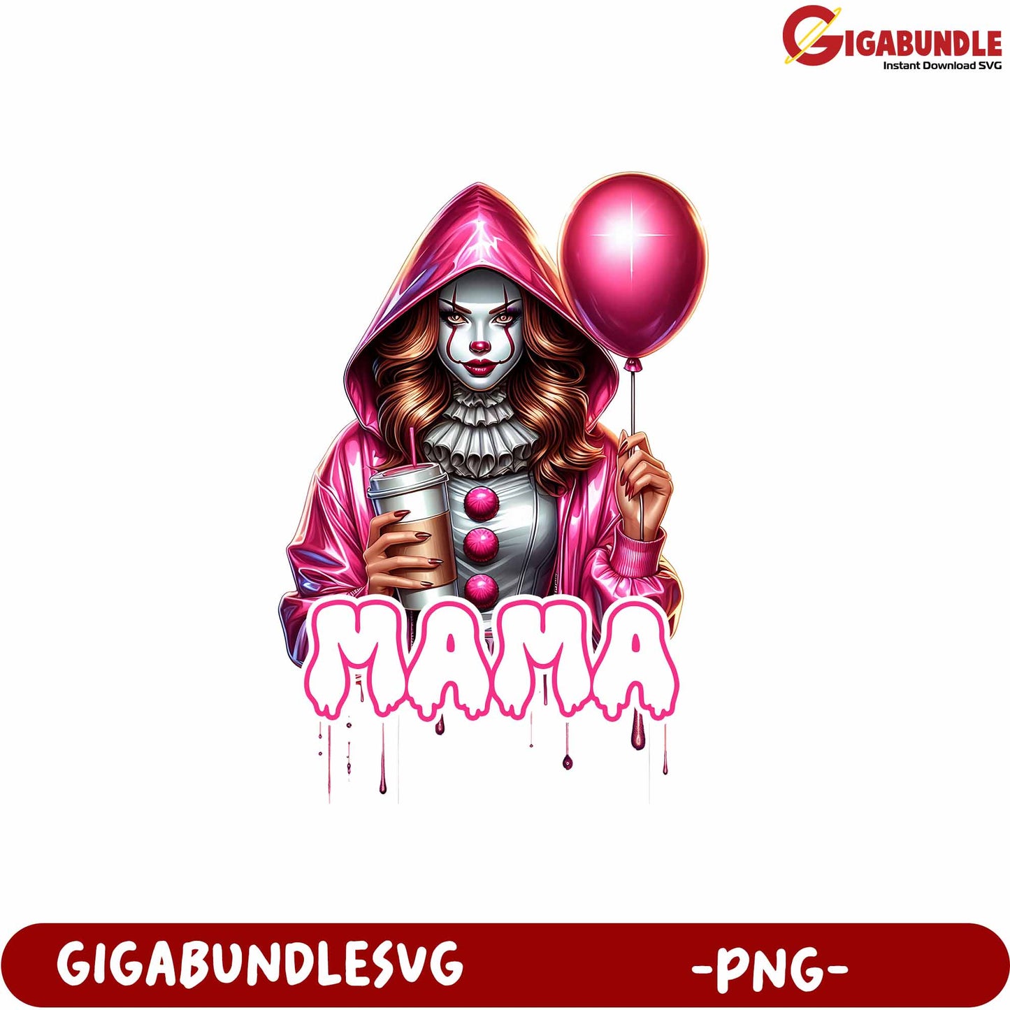 Pink Clown Mama Graphic Design for Fun Print and Craft Projects PNG