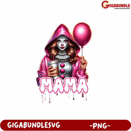 Pink Clown Mama Graphic Design for Fun Print and Craft Projects PNG