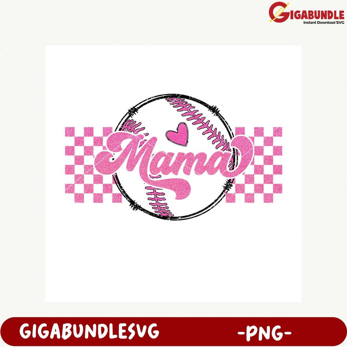 Pink Mama Baseball Heart PNG Graphic Design Printable