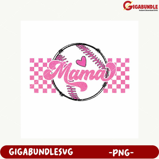 Pink Mama Baseball Heart PNG Graphic Design Printable