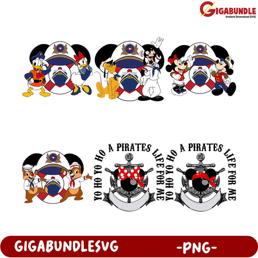 Pirate-Themed PNG Bundle Disney-Inspired Characters for Fun