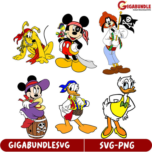 Pirate-Themed SVG Bundle featuring Mickey and Friends Characters